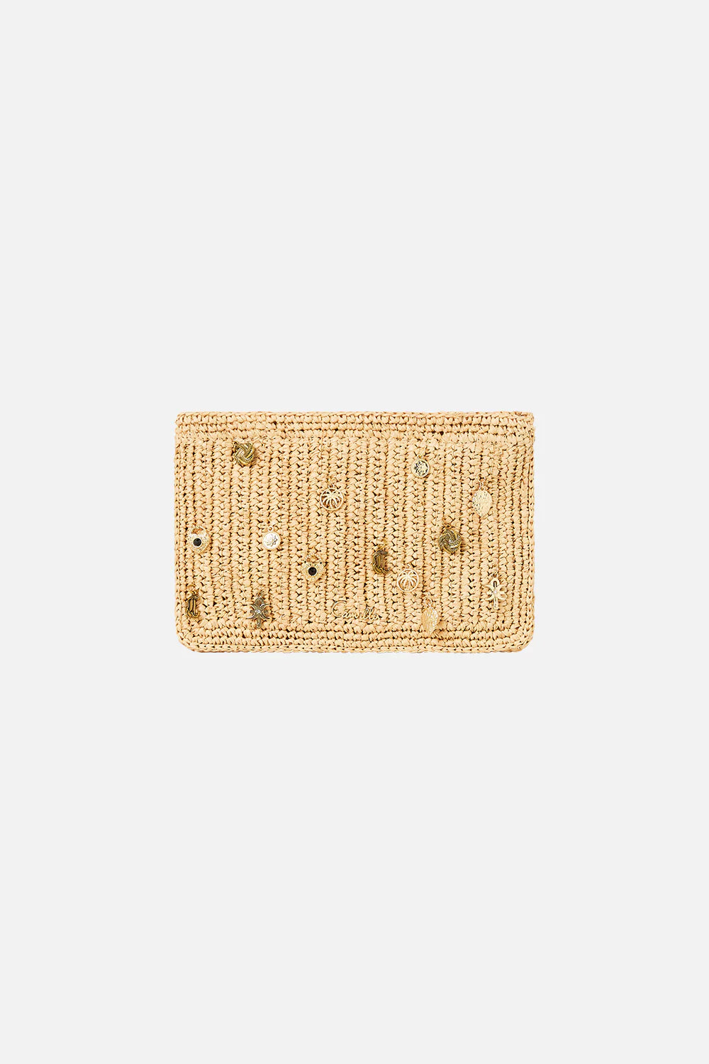 RAFFIA CLUTCH WITH CHARMS - NATURAL