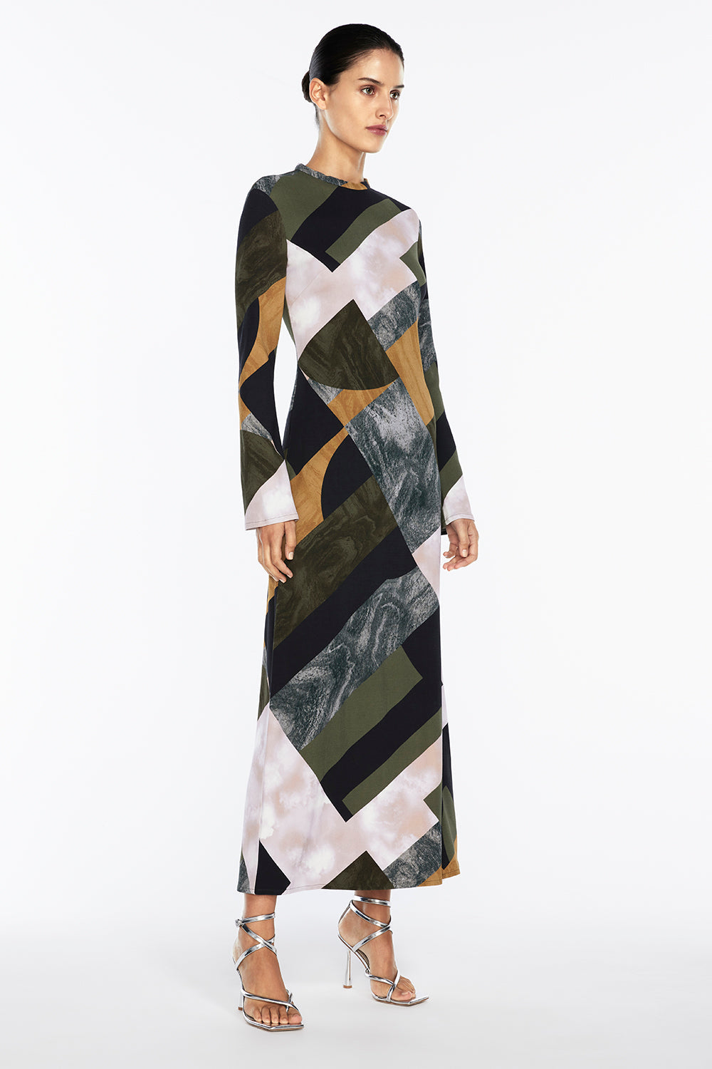 ABSTRACT COLLAGE L/S DRESS