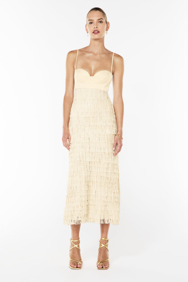High Touch Fringe Slip Dress - Nougat