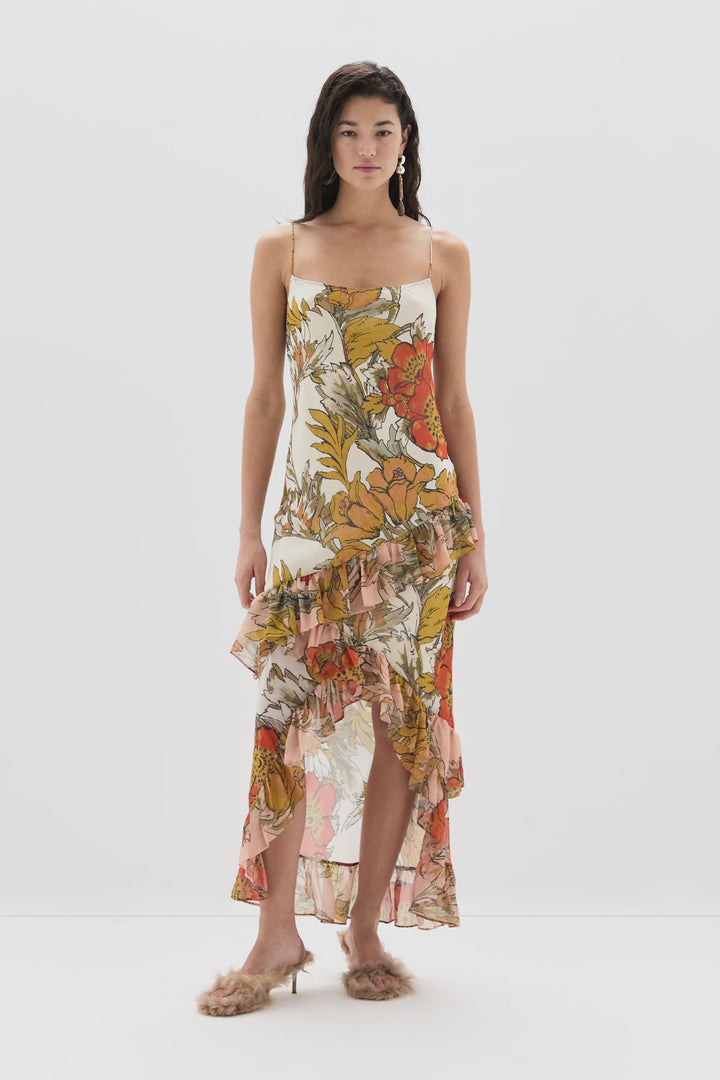 Estella Ruffle Maxi Dress - Aliera Floral Ivory