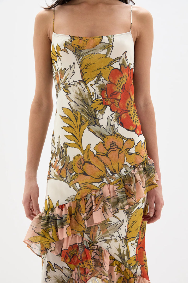 Estella Ruffle Maxi Dress - Aliera Floral Ivory