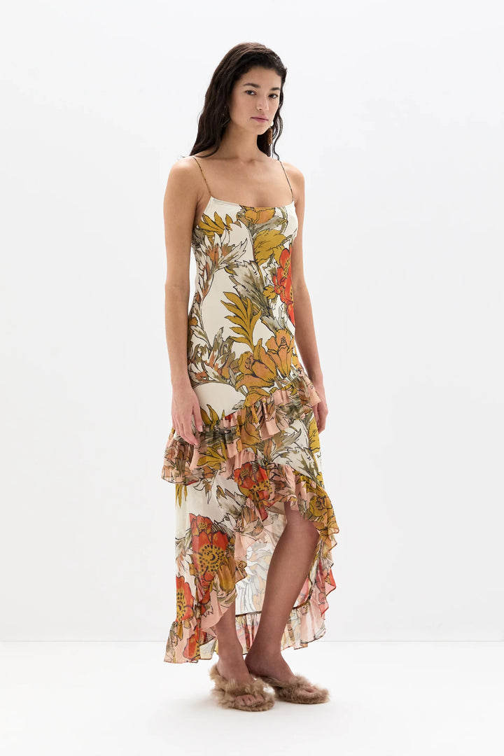 Estella Ruffle Maxi Dress - Aliera Floral Ivory