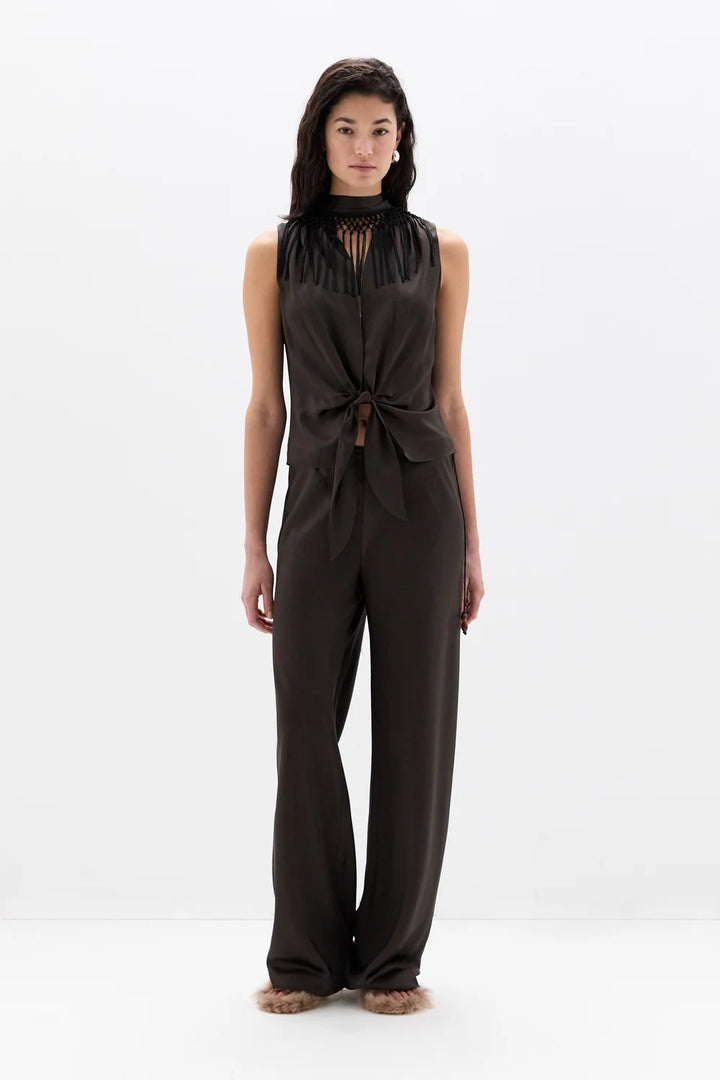 Lula Fringe Tie Top - Bitter Chocolate