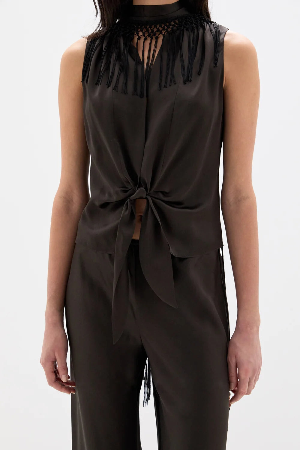 Lula Fringe Tie Top - Bitter Chocolate
