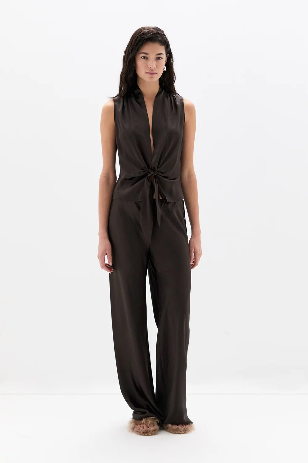 Lula Fringe Tie Top - Bitter Chocolate