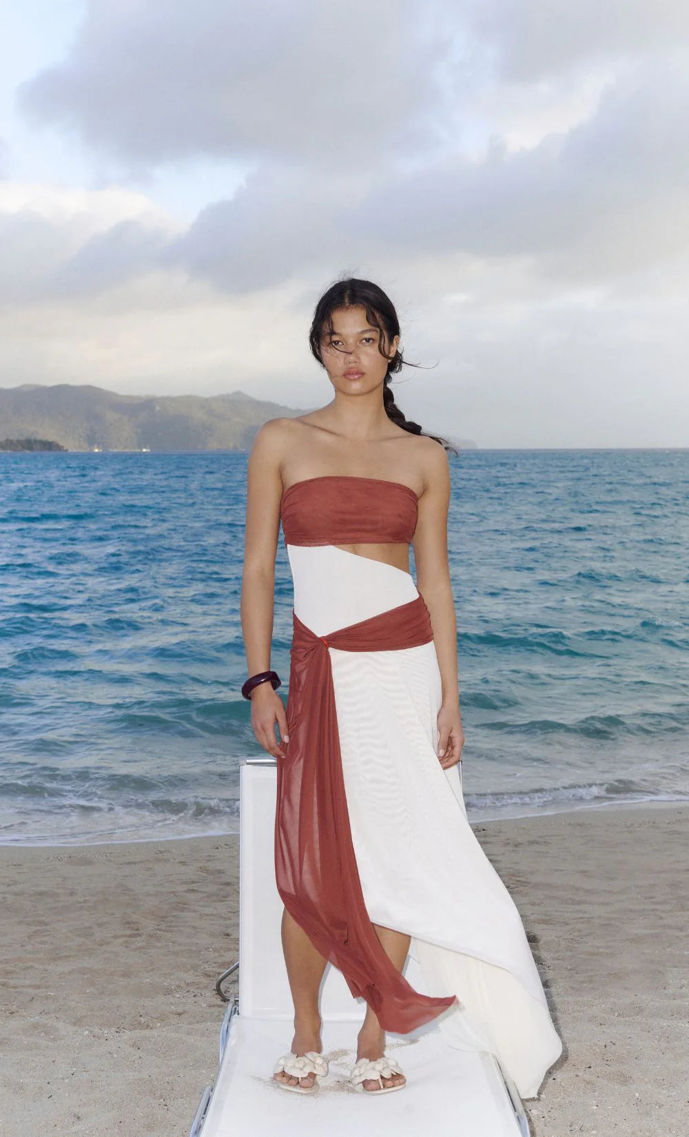 ayla strapless dress - rust/buttercream