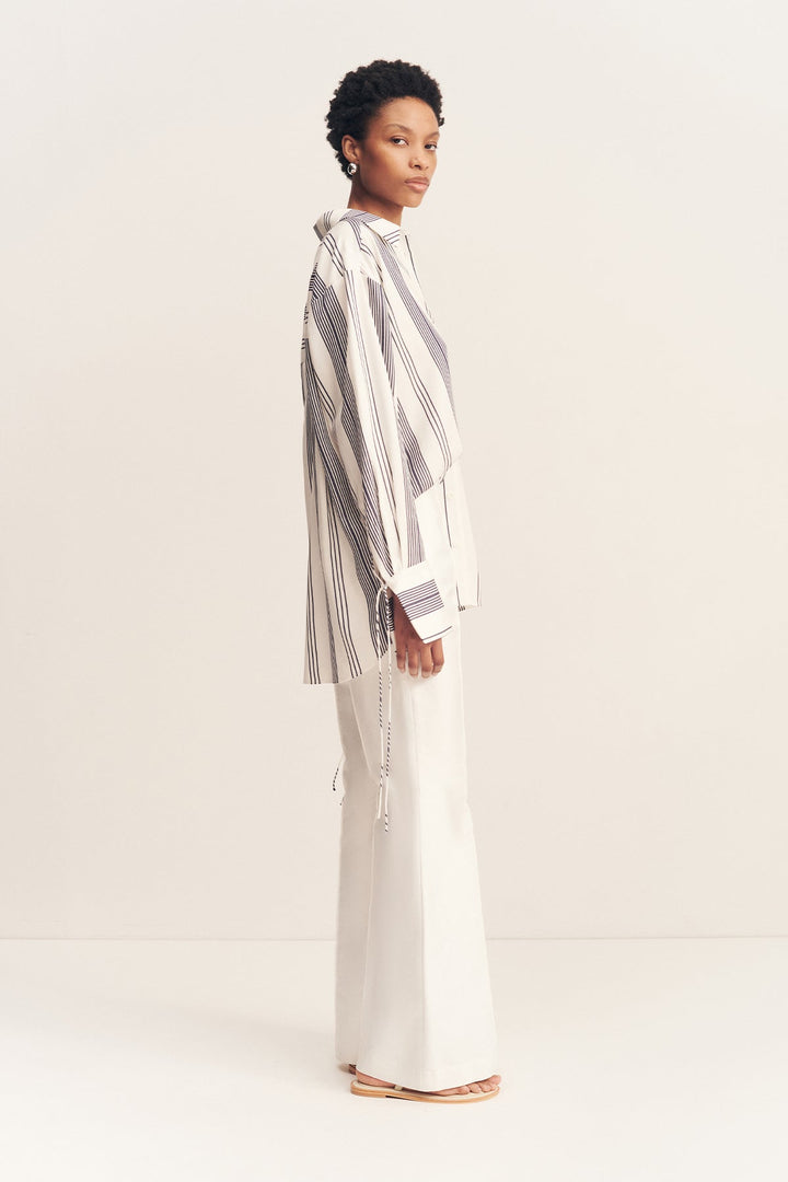 Oversized Shirt - Ivory/ Navy