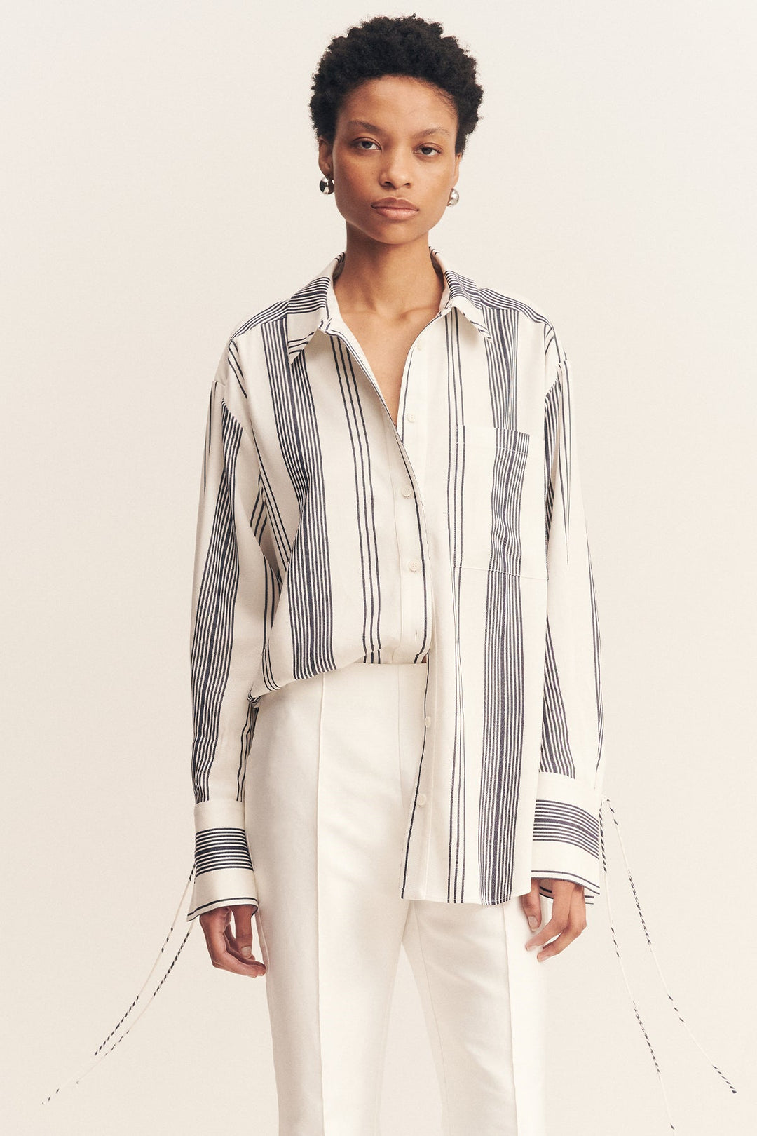 Oversized Shirt - Ivory/ Navy