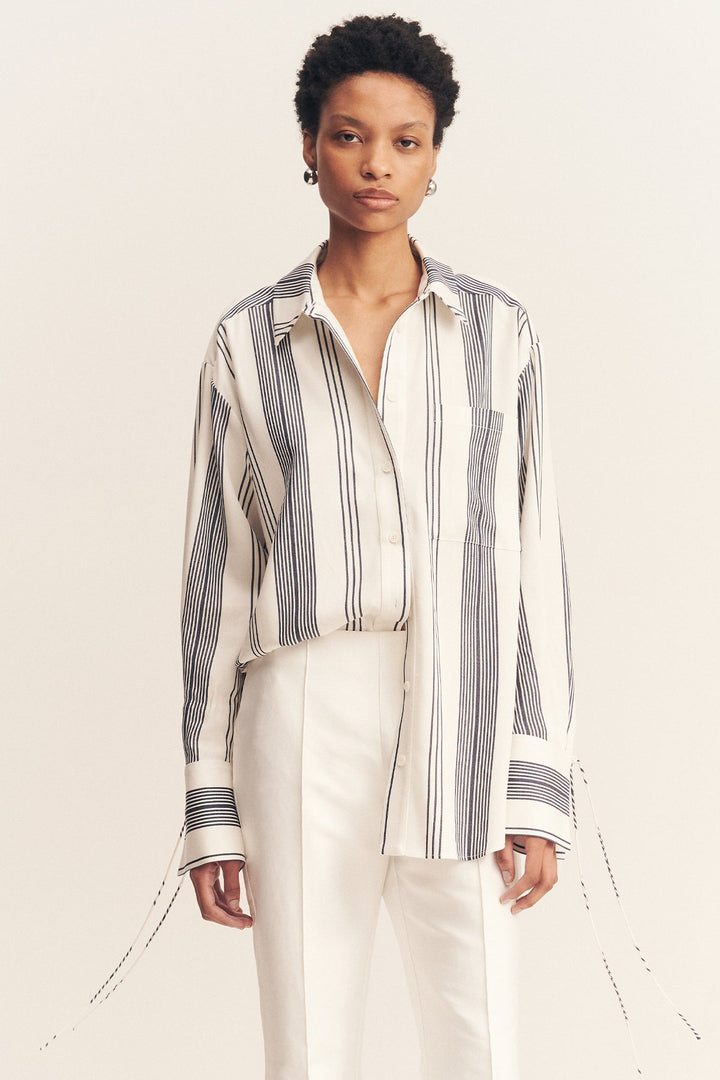 Oversized Shirt - Ivory/ Navy