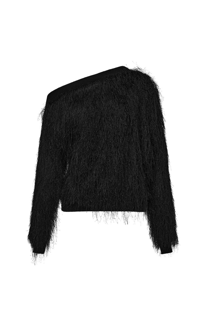 On The Fringe Knit Top - Black