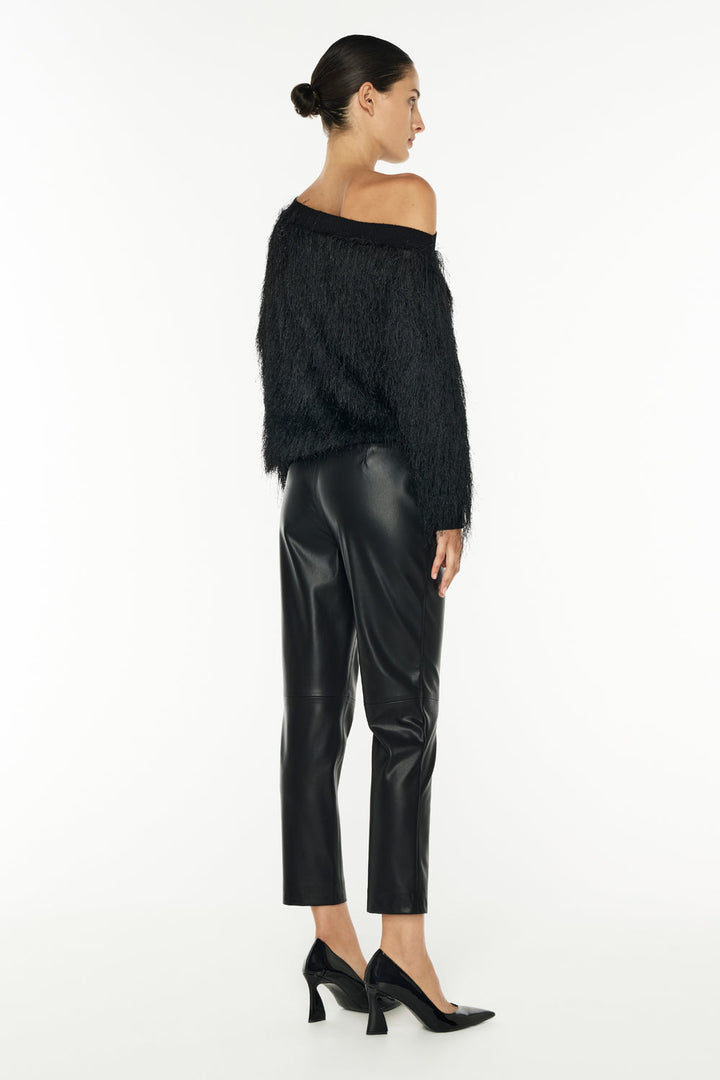 On The Fringe Knit Top - Black