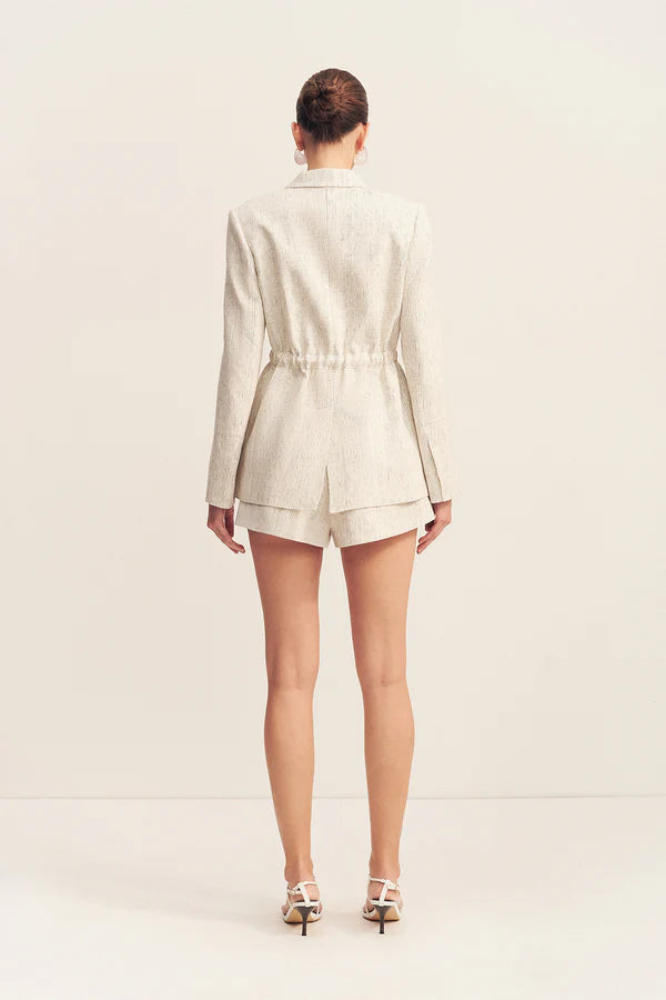 ALTO OVERSIZED BELTED BLAZER - WHITE PINSTRIPE