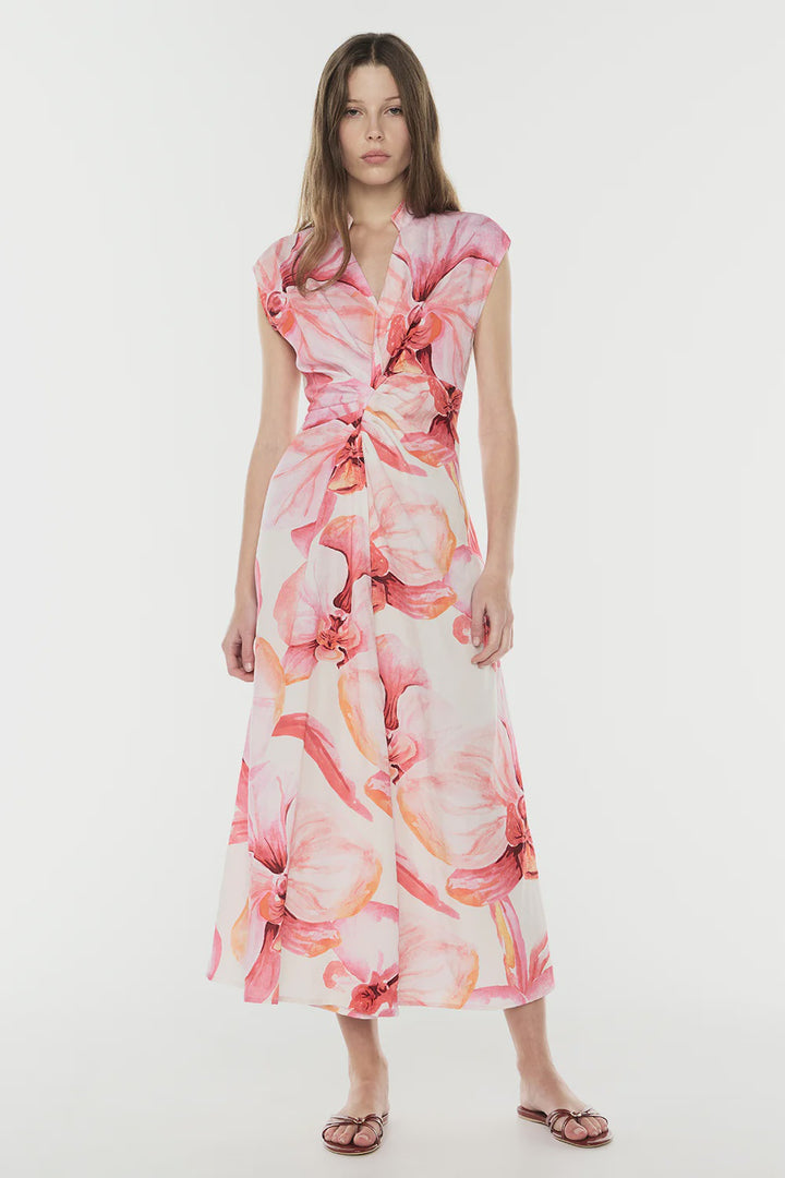 Still Life Midi Dress - Pink/ Melon