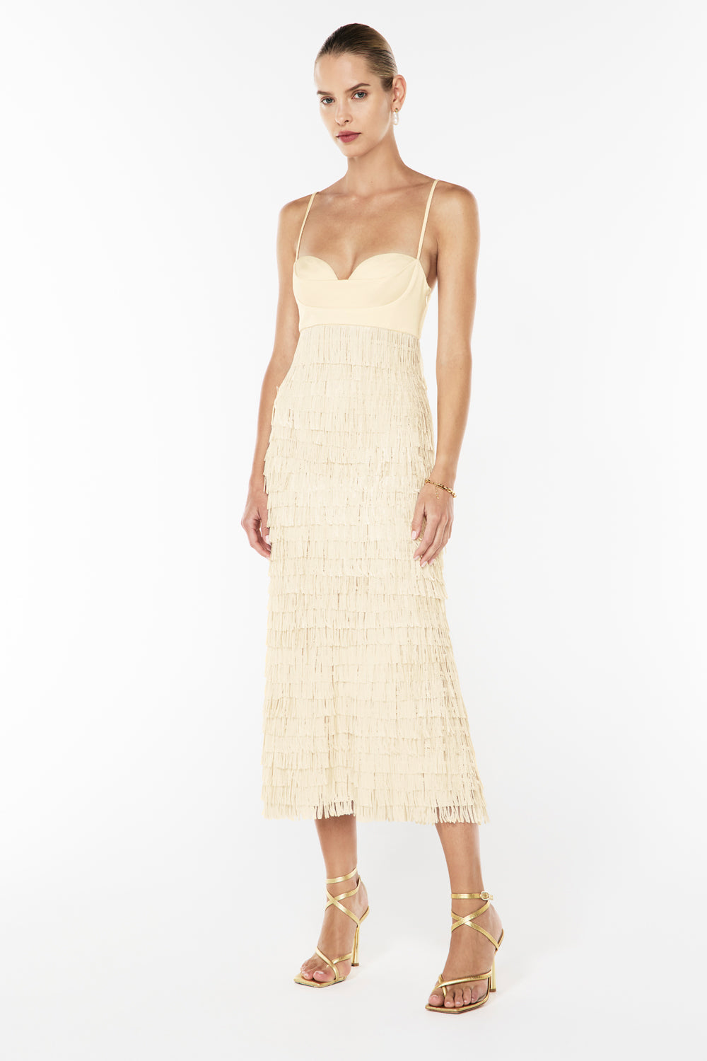High Touch Fringe Slip Dress - Nougat
