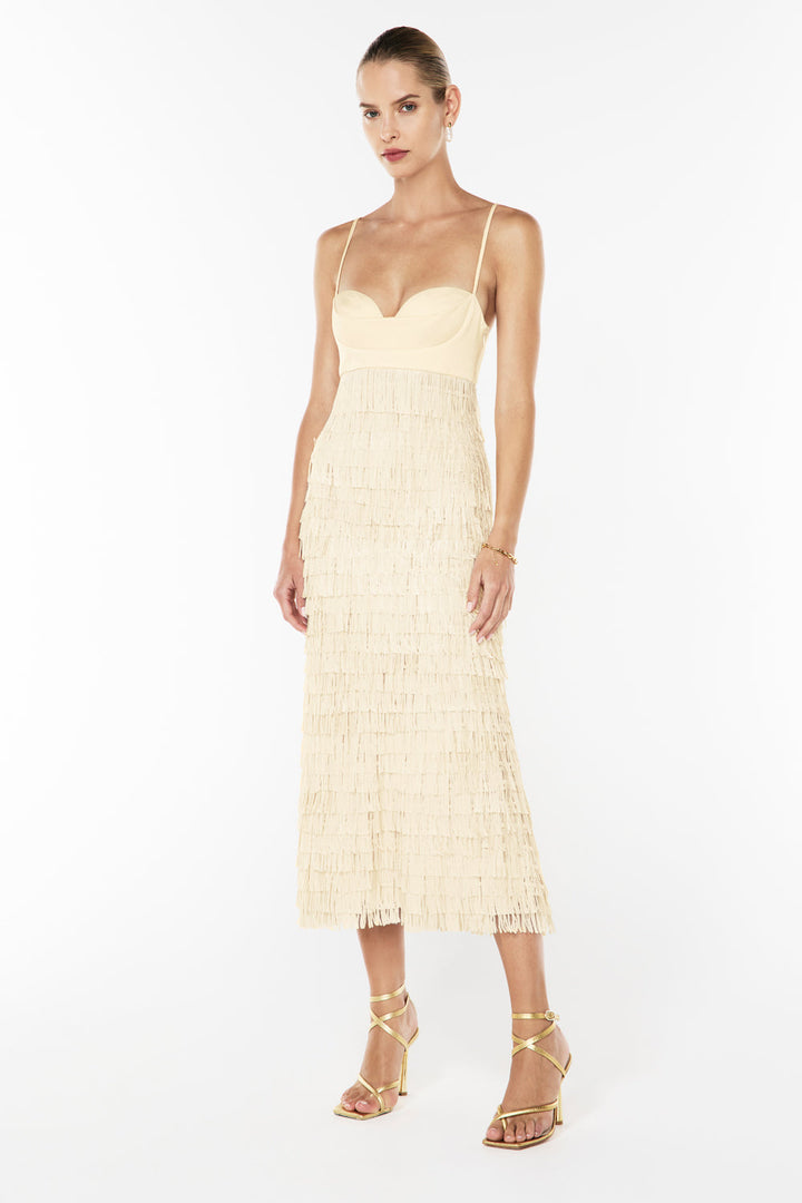 High Touch Fringe Slip Dress - Nougat