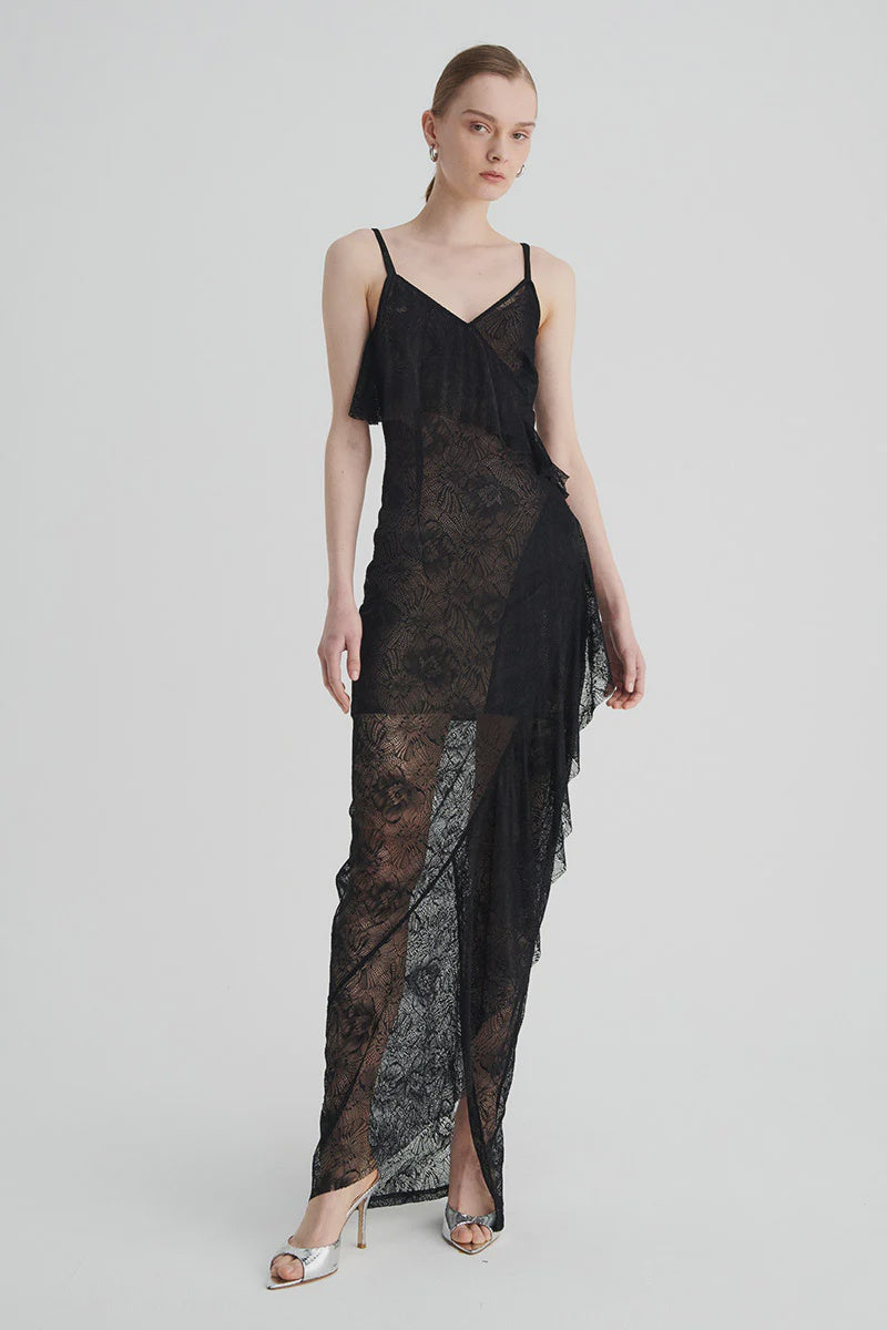 Gemini Lace Slip Dress - Black