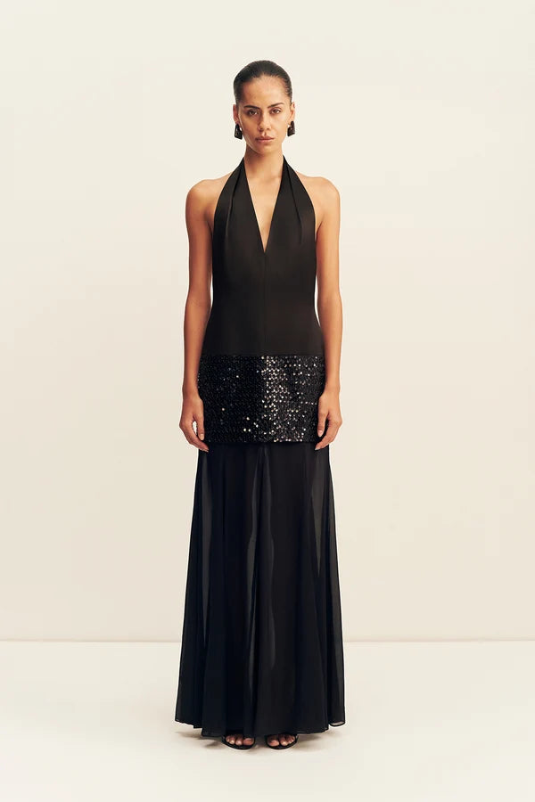 BIANCA HALTER PLUNGE MAXI DRESS