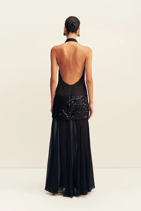 BIANCA HALTER PLUNGE MAXI DRESS