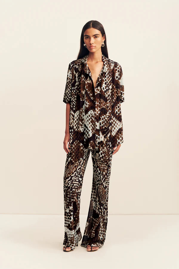 MAIA Drawstring Pant - Ristretto/Arcadian Blue