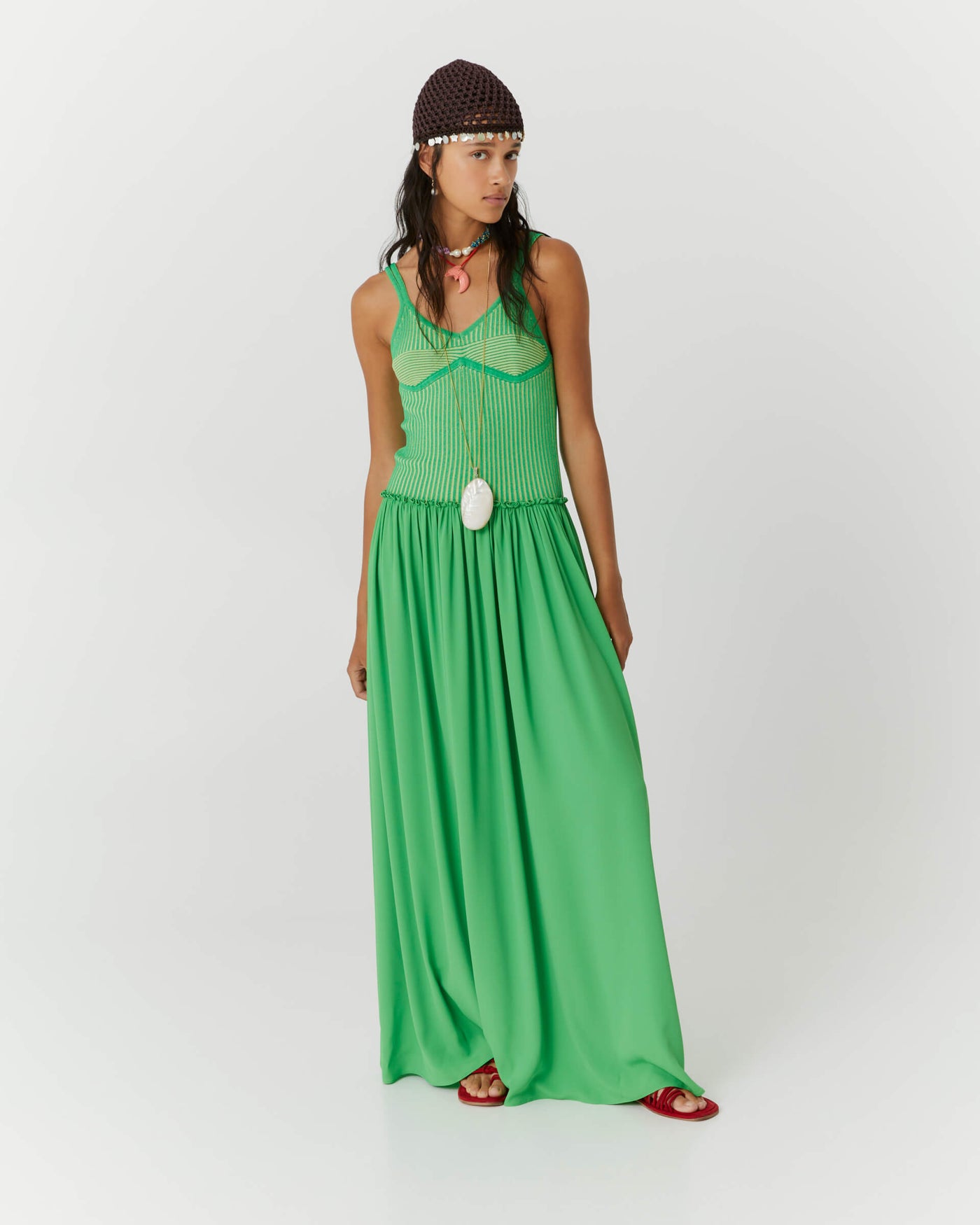 Dress in Blended Silk with Knitted Bodice
