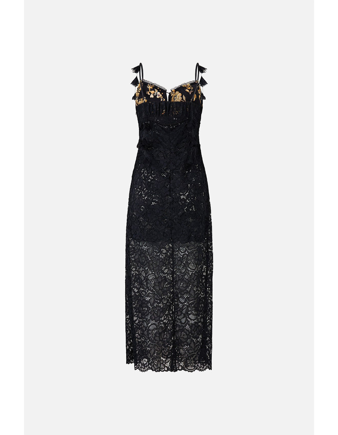 Lace Gathered Bodice Slip Dress - Black