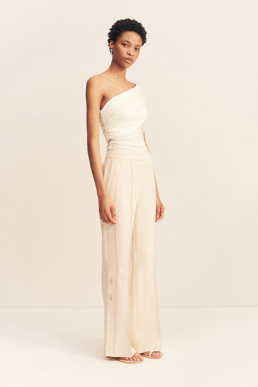 Side Split Button Pant - Rice