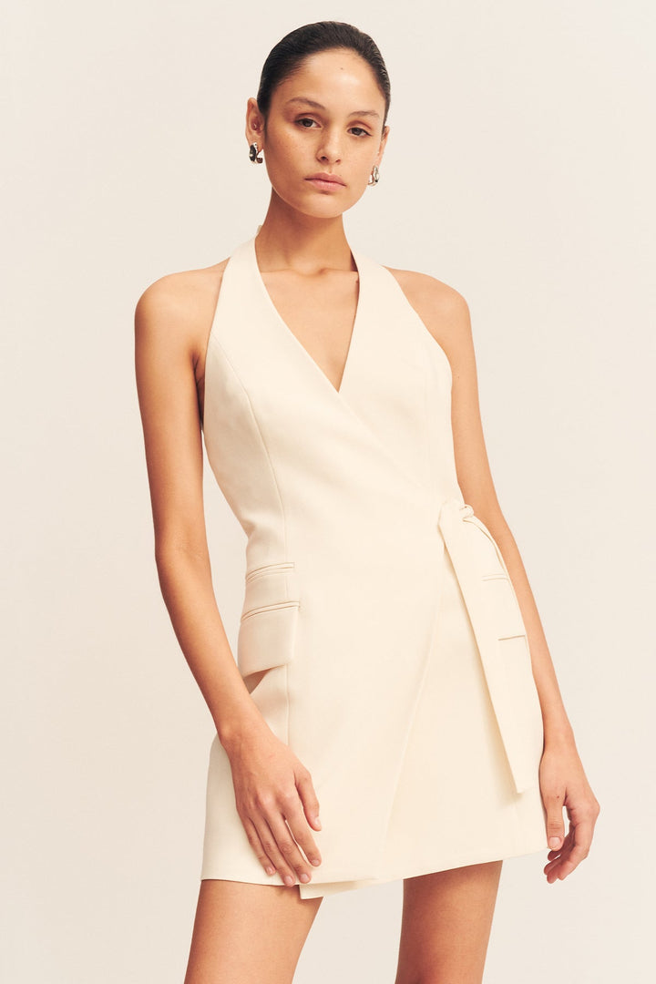 Tailored Wrap Mini Dress - Rice