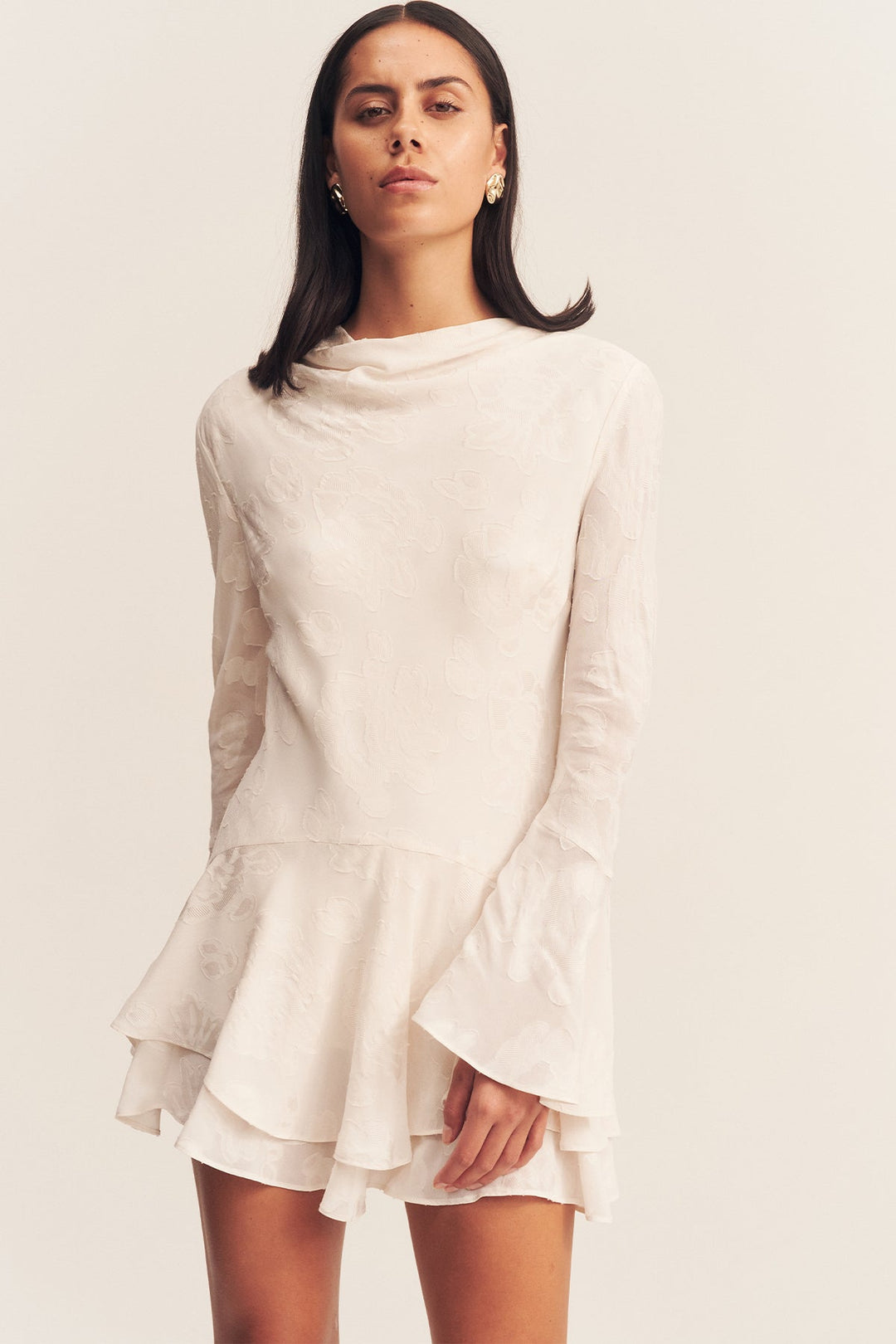 Bowery Long Sleeve Ruffle Mini Dress - Milk