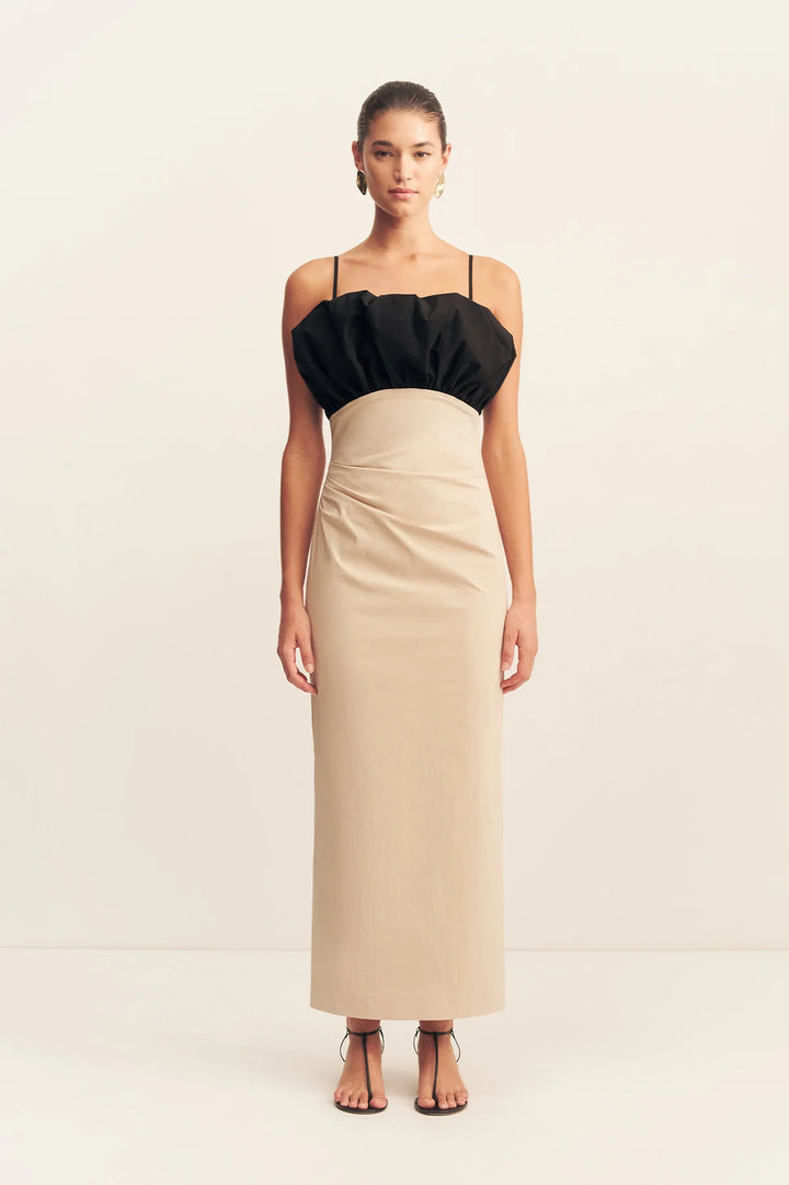 CAMPBELL BUBBLE BODICE MAXI DRESS - OAT MILK