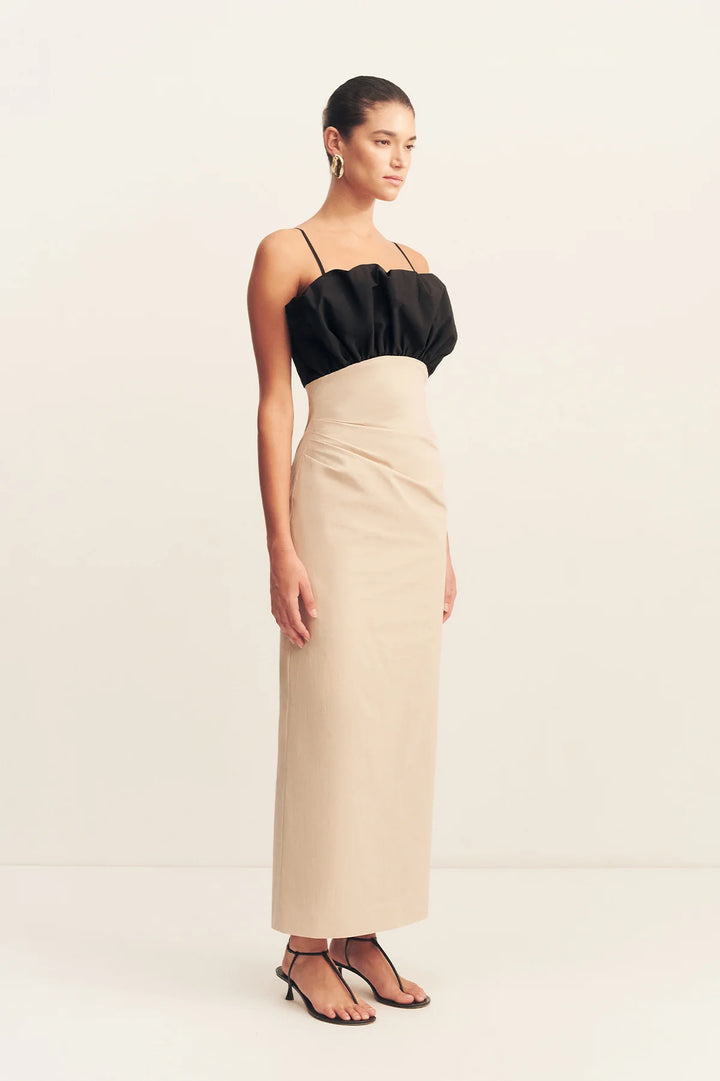 CAMPBELL BUBBLE BODICE MAXI DRESS - OAT MILK