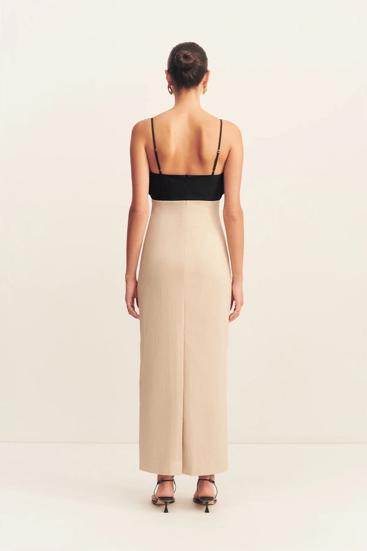 CAMPBELL BUBBLE BODICE MAXI DRESS - OAT MILK