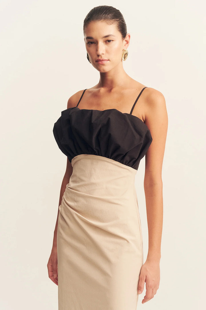 CAMPBELL BUBBLE BODICE MAXI DRESS - OAT MILK