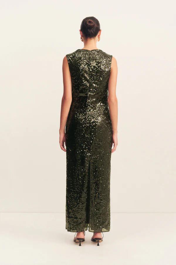 OLYMPIA HIGH NECK MAXI DRESS - SEAWEED