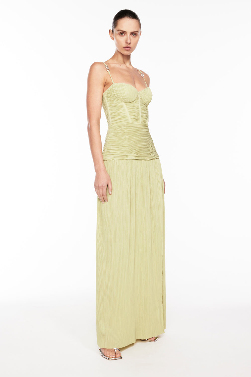 Double Time Pleat Dress - Pistachio