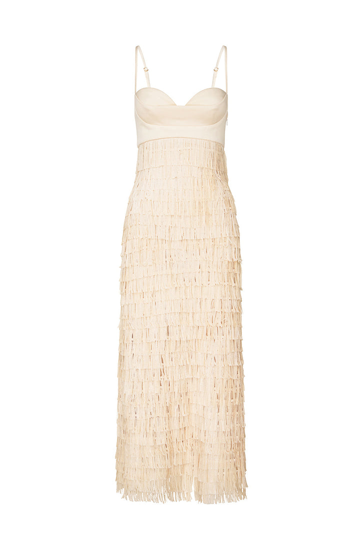 High Touch Fringe Slip Dress - Nougat