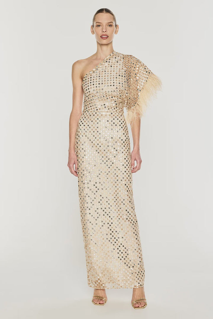 Checkboard Sequin Gown - Nougat