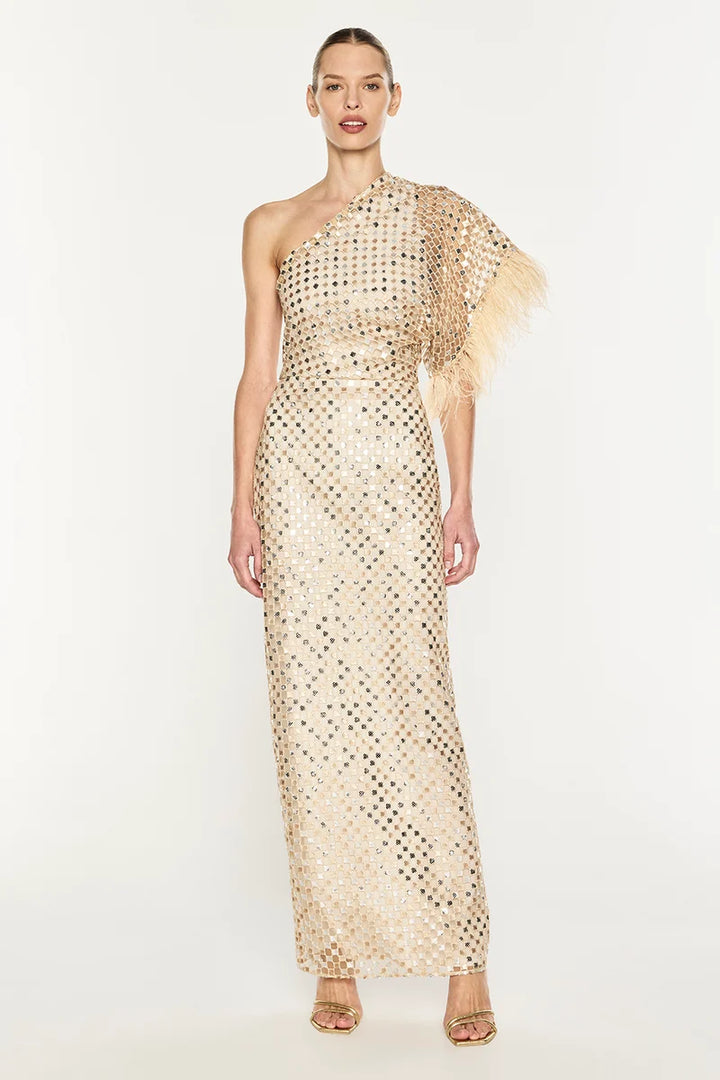 Checkboard Sequin Gown - Nougat