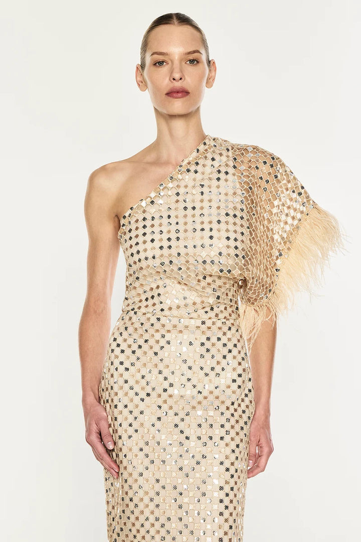 Checkboard Sequin Gown - Nougat