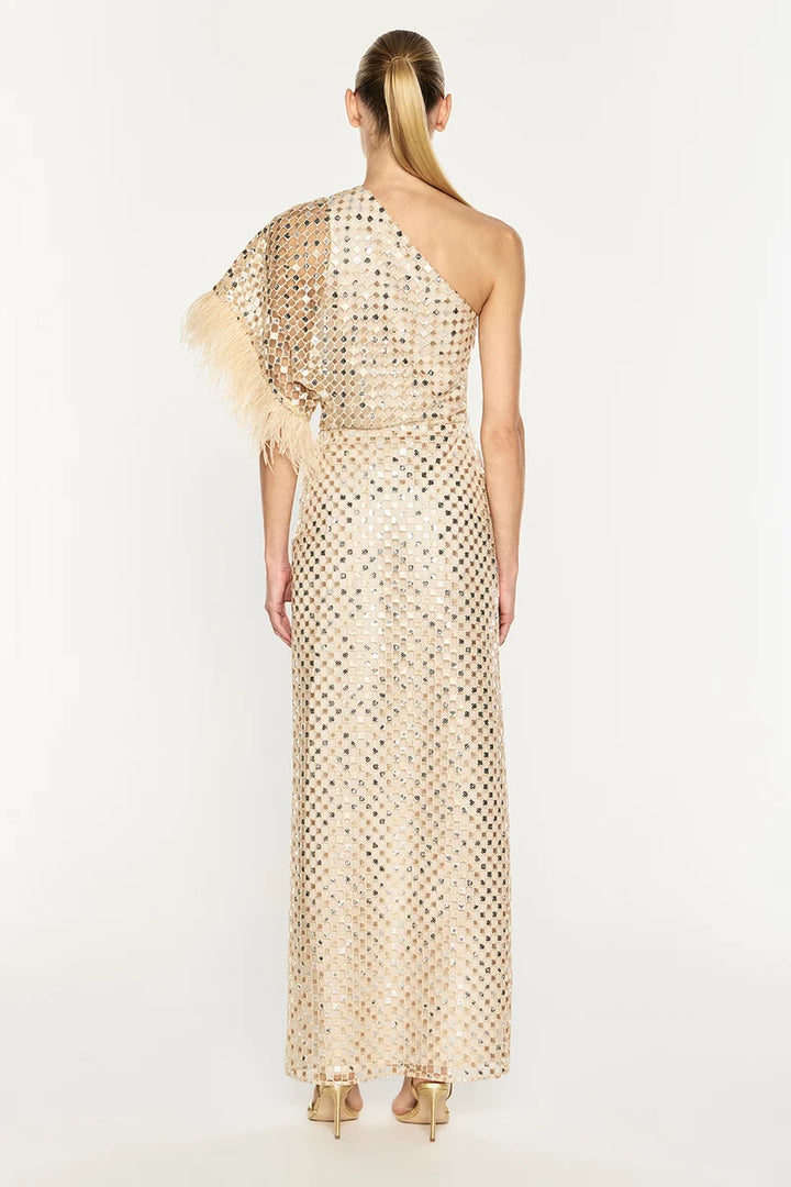 Checkboard Sequin Gown - Nougat