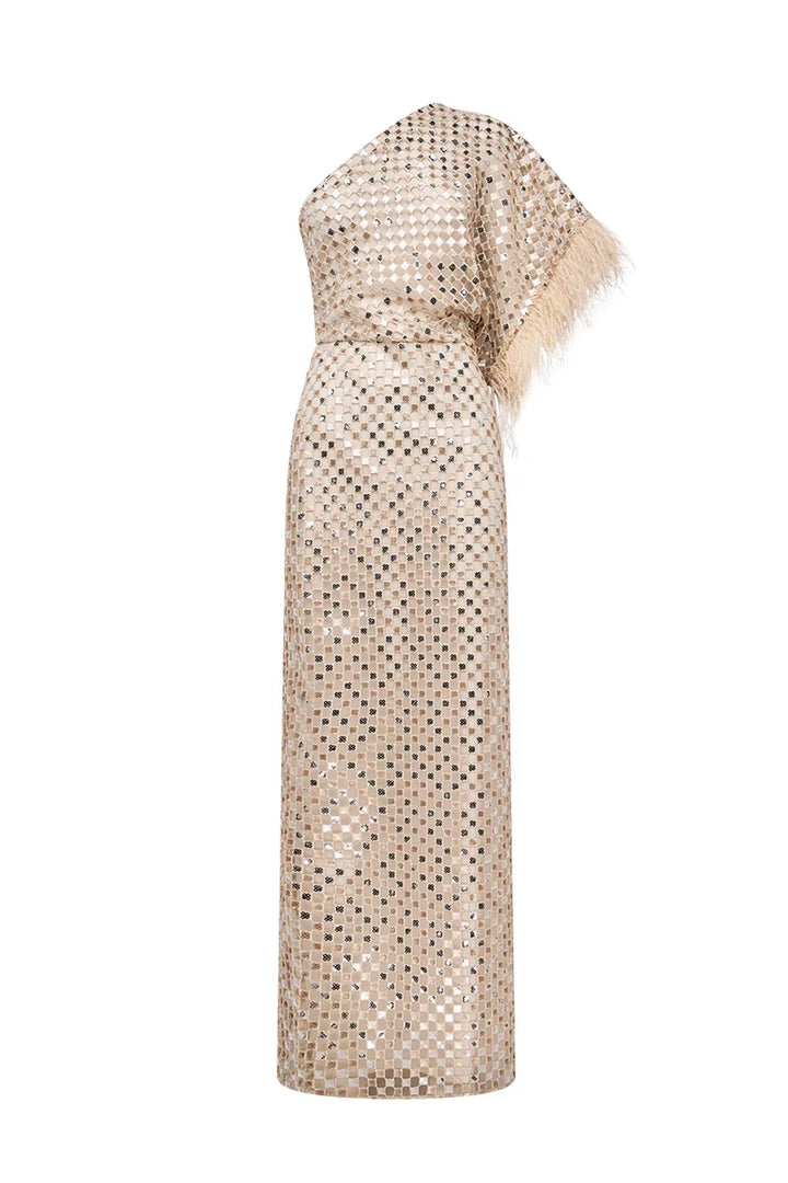 Checkboard Sequin Gown - Nougat