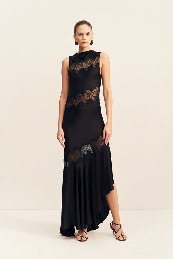 simona panelled maxi dress - black