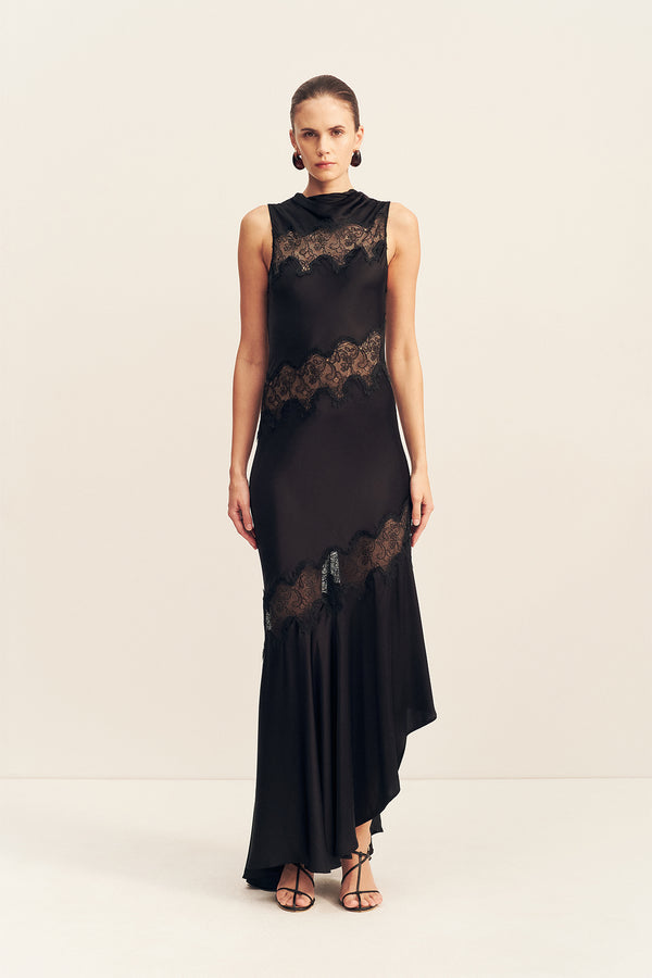 simona panelled maxi dress - black