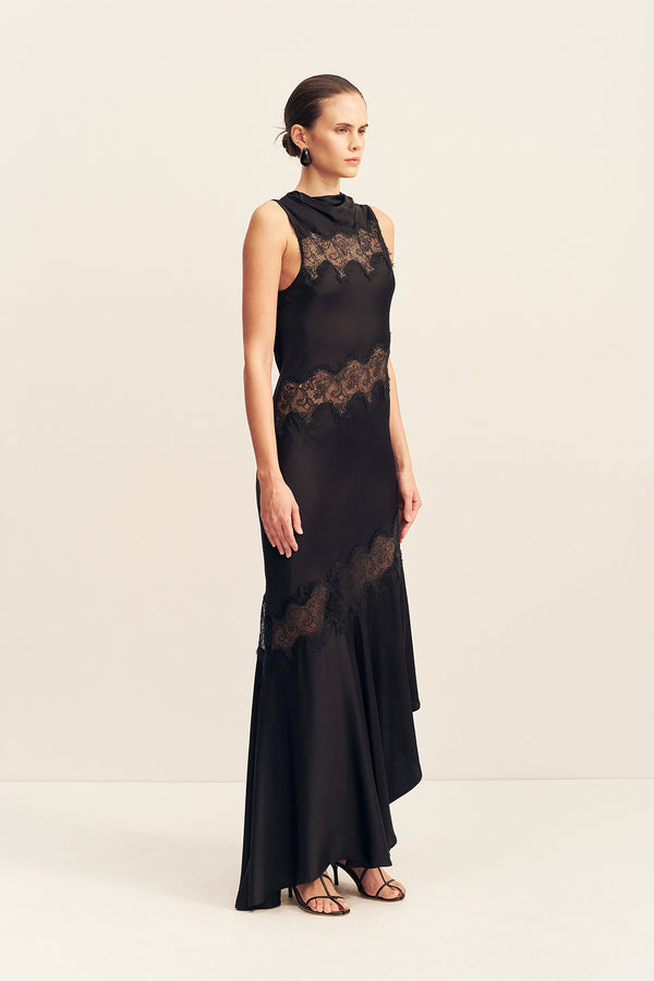 simona panelled maxi dress - black