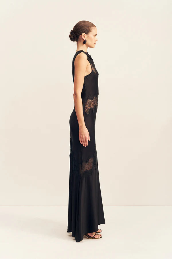 simona panelled maxi dress - black