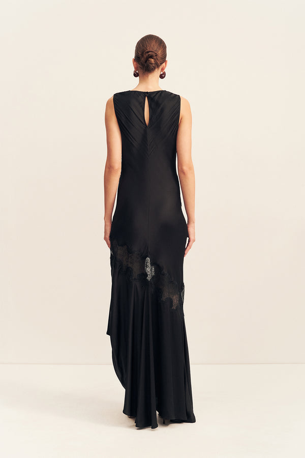 simona panelled maxi dress - black