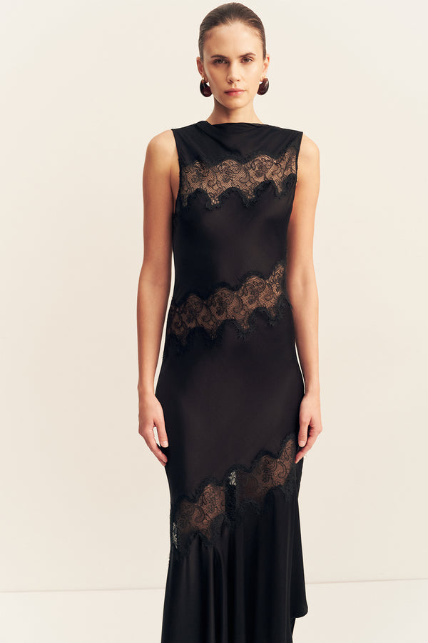 simona panelled maxi dress - black