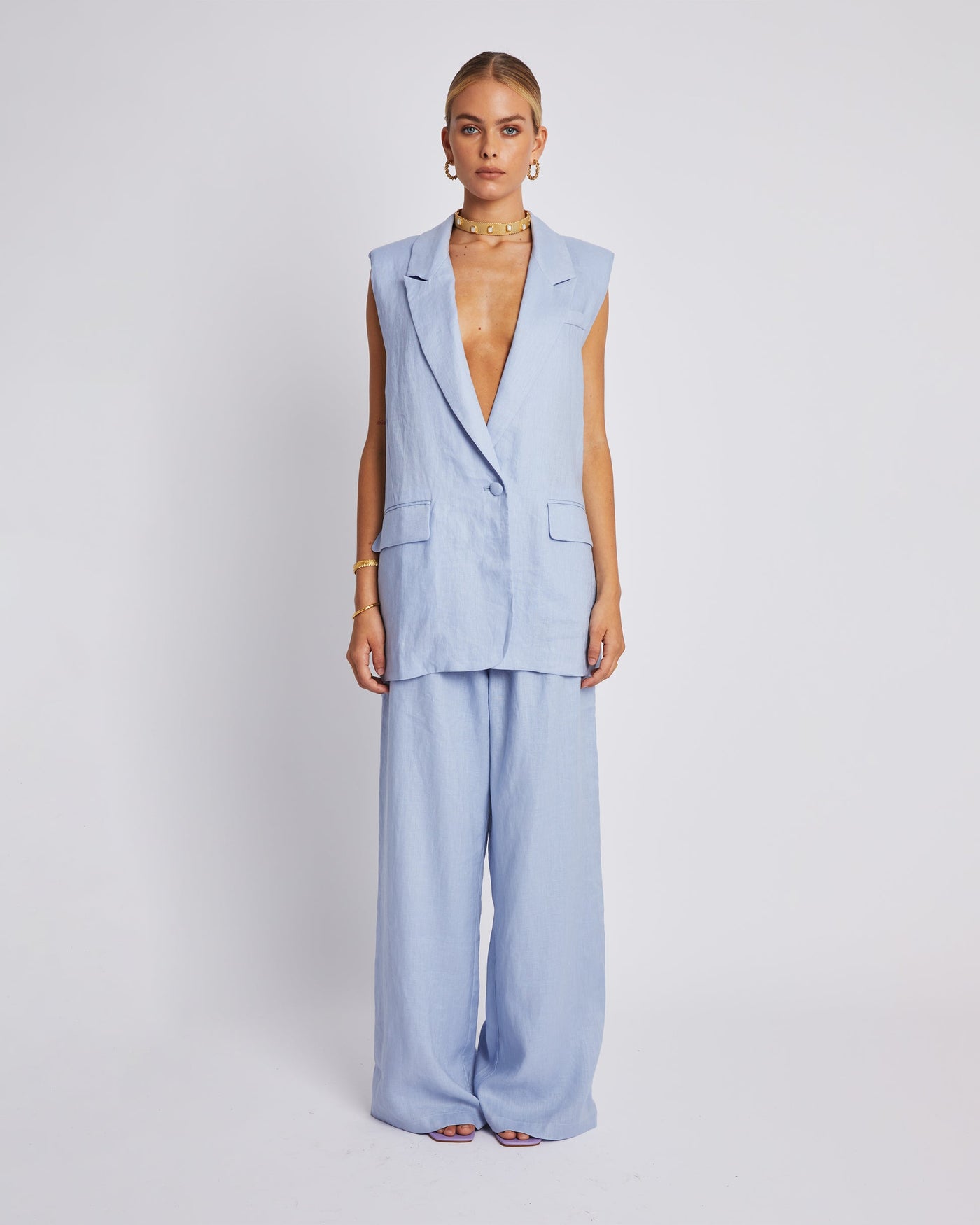 Sleeveless Blazer - Alice Blue