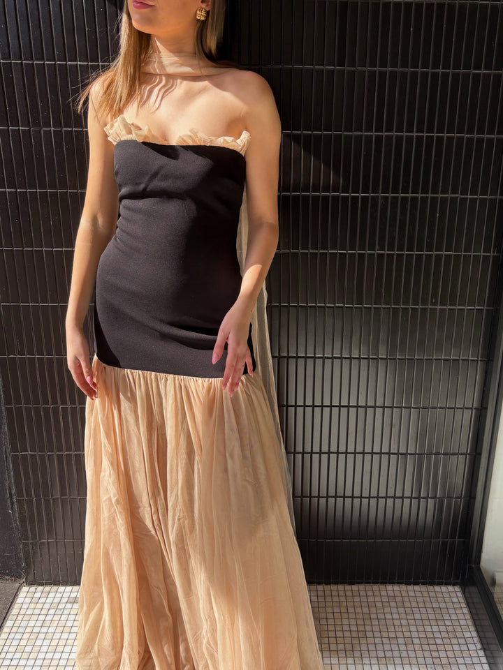 Beverly Gown - Black / Champagne Beige