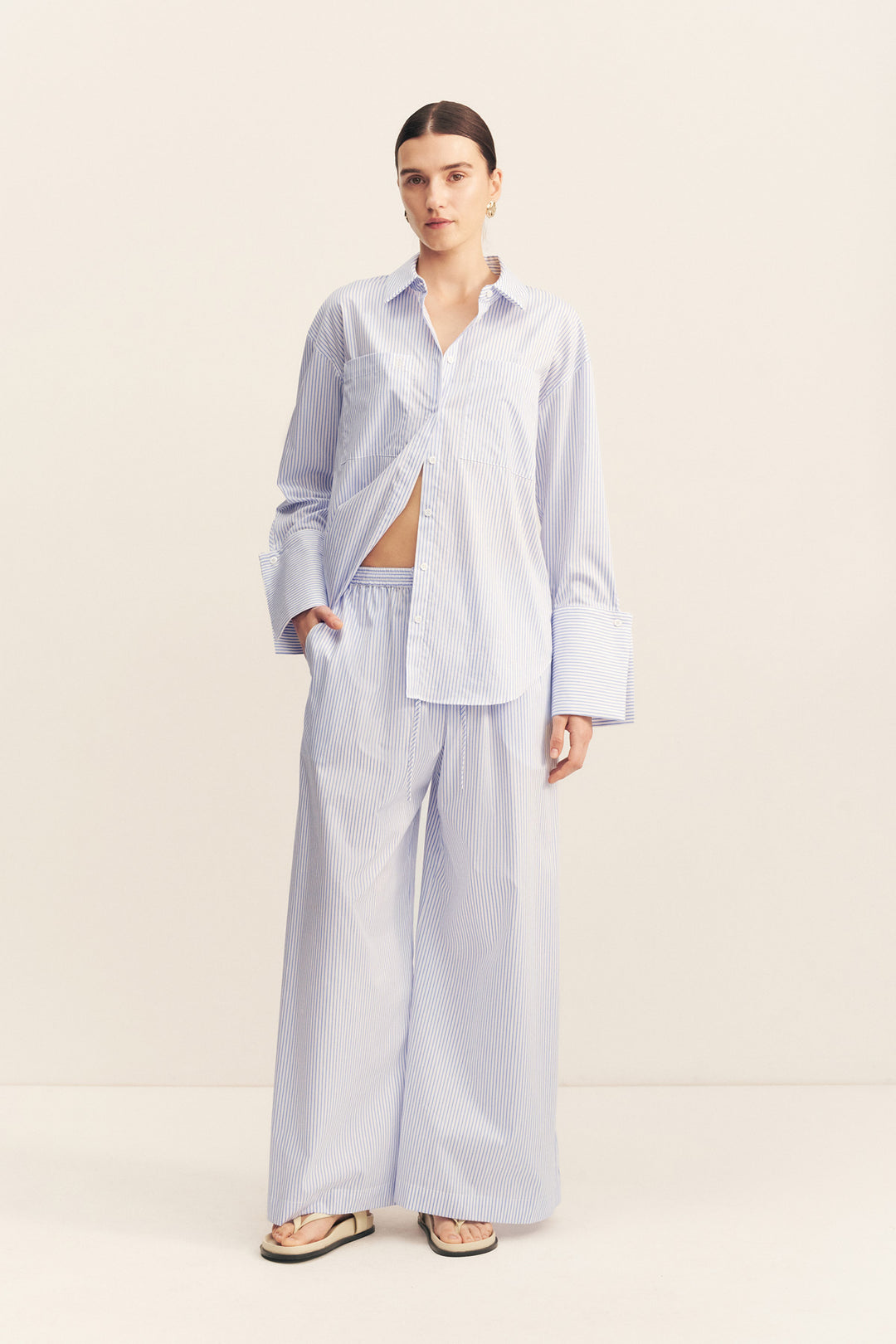SAUNDERS WIDE LEG PANT - MARINE STRIPE