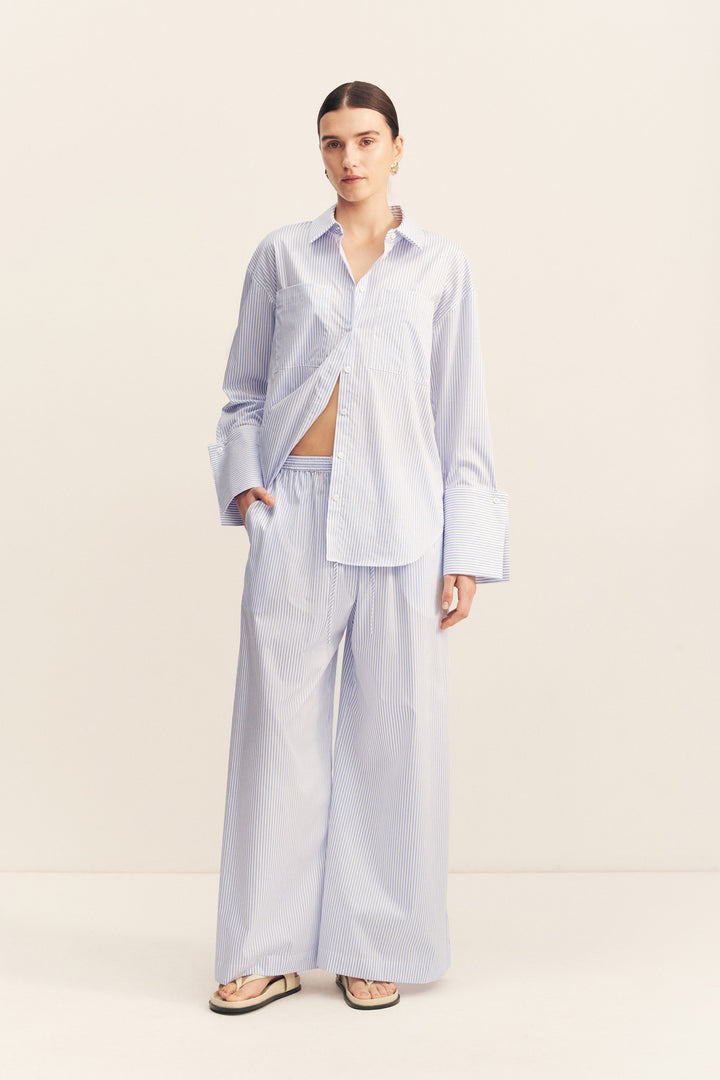 SAUNDERS WIDE LEG PANT - MARINE STRIPE